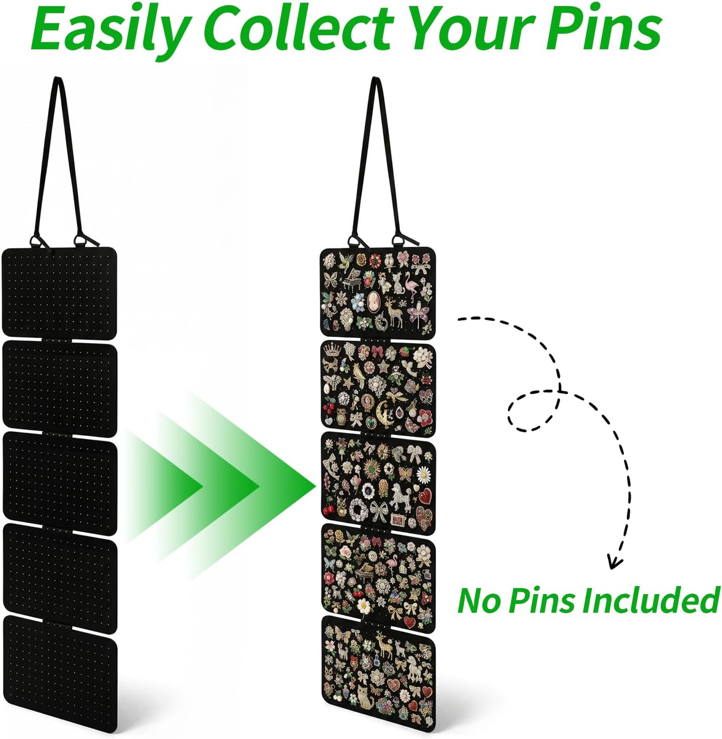 Hanging Pin Display Panels Organizer with 5 Loose-Leaf Board Pieces & 4 Hooks, Badge Collection Pins Storage image 3