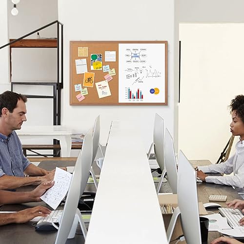 Vista 6 de Pizarra magnética de corcho con combinación de pizarra blanca, 36 x 24 pulgadas, pizarra blanca de borrado en seco, tablero de corcho para pared