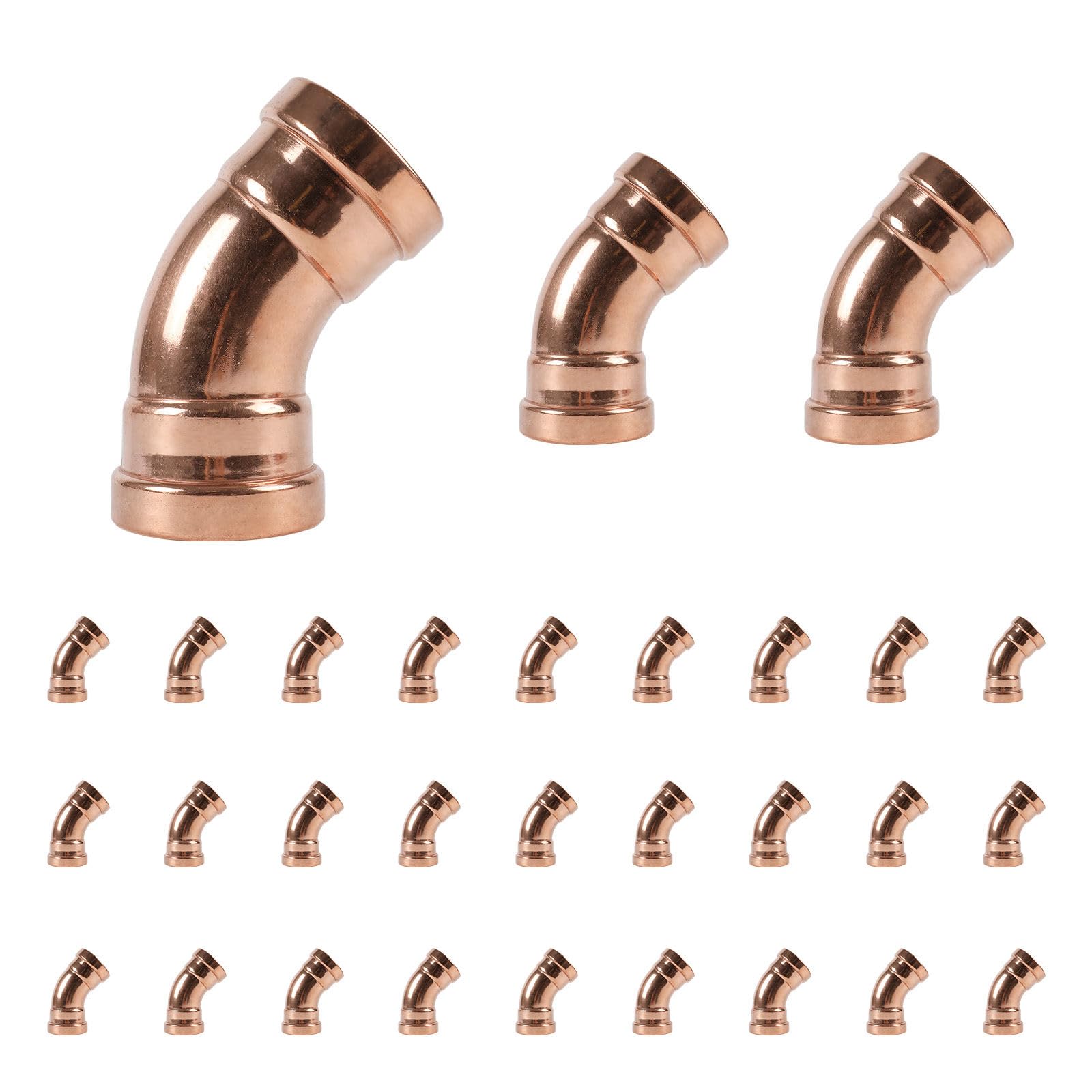 Paquete de 30 Codos de presión de Cobre GUOFIS, Codo de presión de 45 Grados de 2 Pulgadas P x P para tuberías de Agua