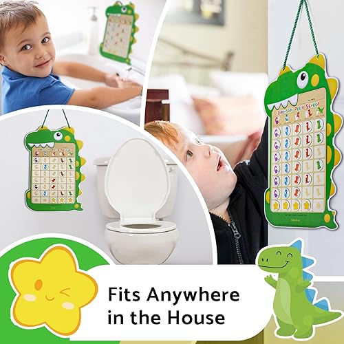 Miniatura 2 de Tabla de entrenamiento para ir al baño para niños pequeños y niñas, una tabla de orinal de dinosaurios con 35 calcomanías magnéticas reutilizables