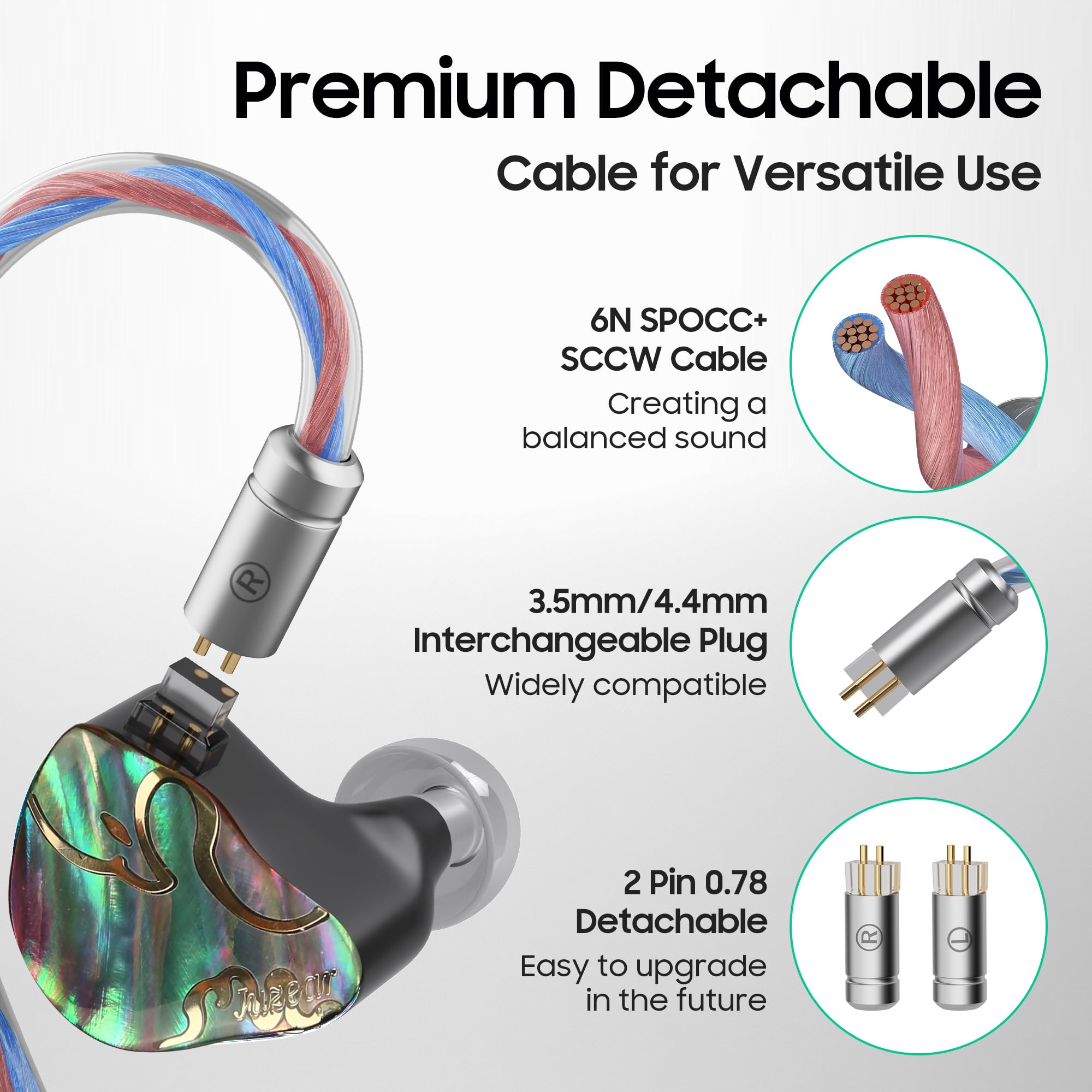 HiFiGo IEMs Juzear x Z Reviews Defiant In-Ear-Monitor, 1DD + 3BA Hybrid-Treiber-Kopfhörer, HiFi-kabelgebundene Gaming-IEM-Ohrhörer mit abnehmbarem Kabel für Musiker, Audiophile und Gamer (Regenbogen)