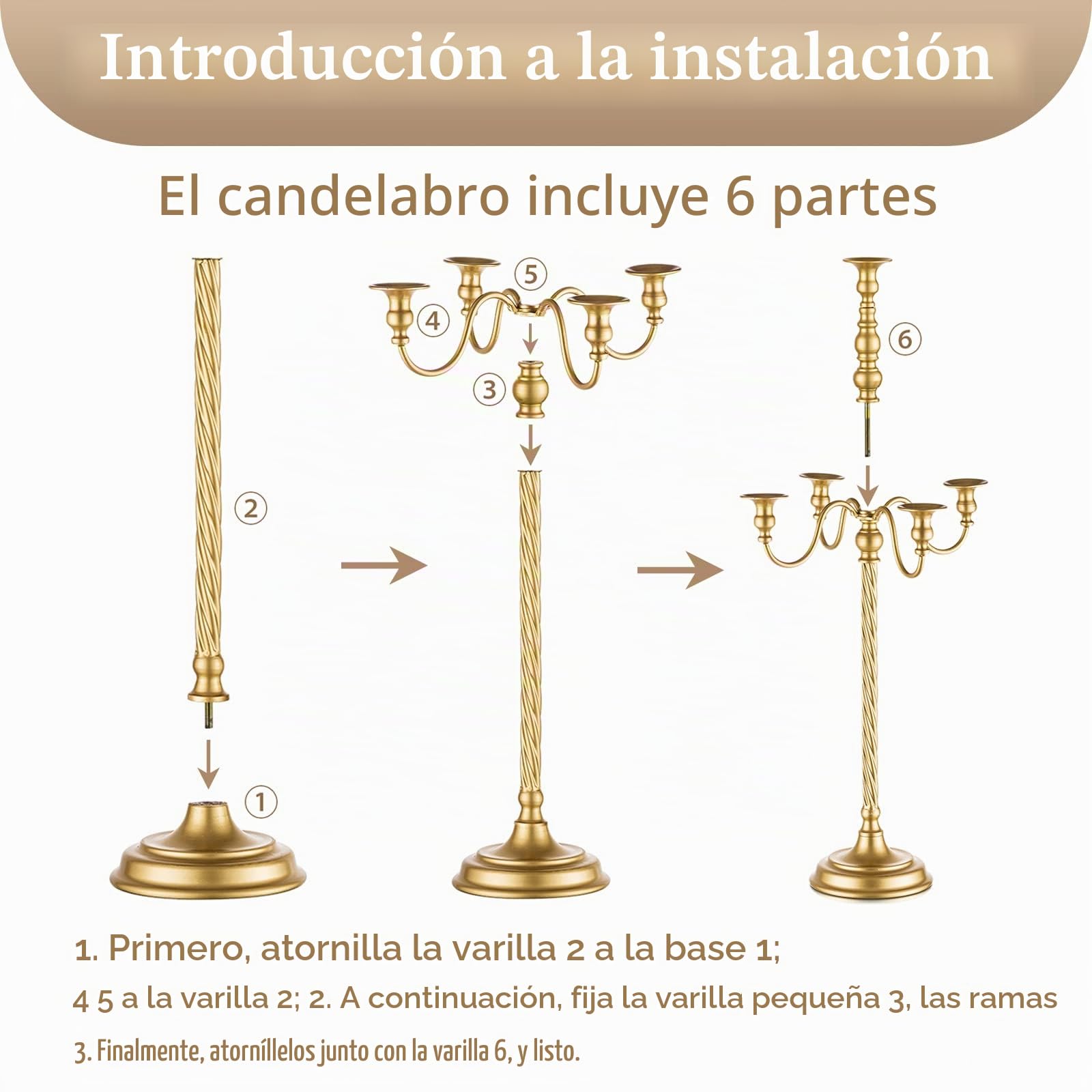 Sziqiqi Candelabros Dorados de Mesa, Lote de 2, 5 Brazos, para Velas, 71 cm | Candelabro de Metal con Varilla Roscada, Montaje Sencillo con Instrucciones, para Decoración de Boda, Festiva, Eventos