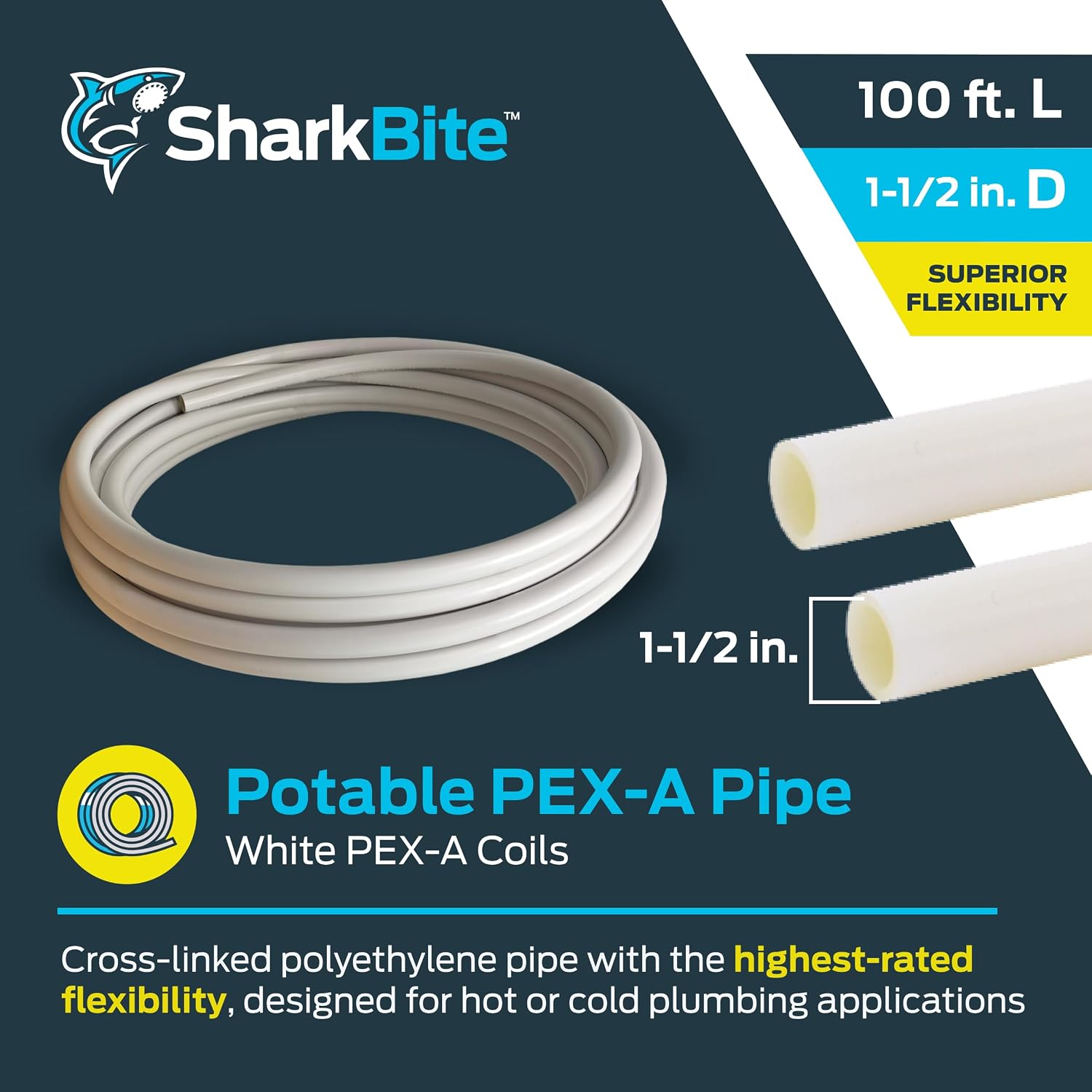 SharkBite 1-1/2 Inch x 100 Feet White PEX-A, Made in the USA, Flexible Water Pipe Tubing for Plumbing, UA90W100