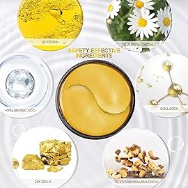 Fivewan 24k Gold Under Eye Patches - 120 Pcs Eye Mask Pure Gold Anti-Aging Collagen Hyaluronic Acid Under Eye Mask for Removing Dark Circles