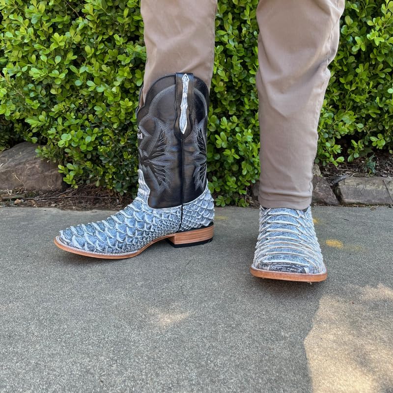 Image of Men's Alex Exotic Caiman Python Western Cowboy Boots Square Toe Pull On Tall Shaft bota de vaquero para hombre