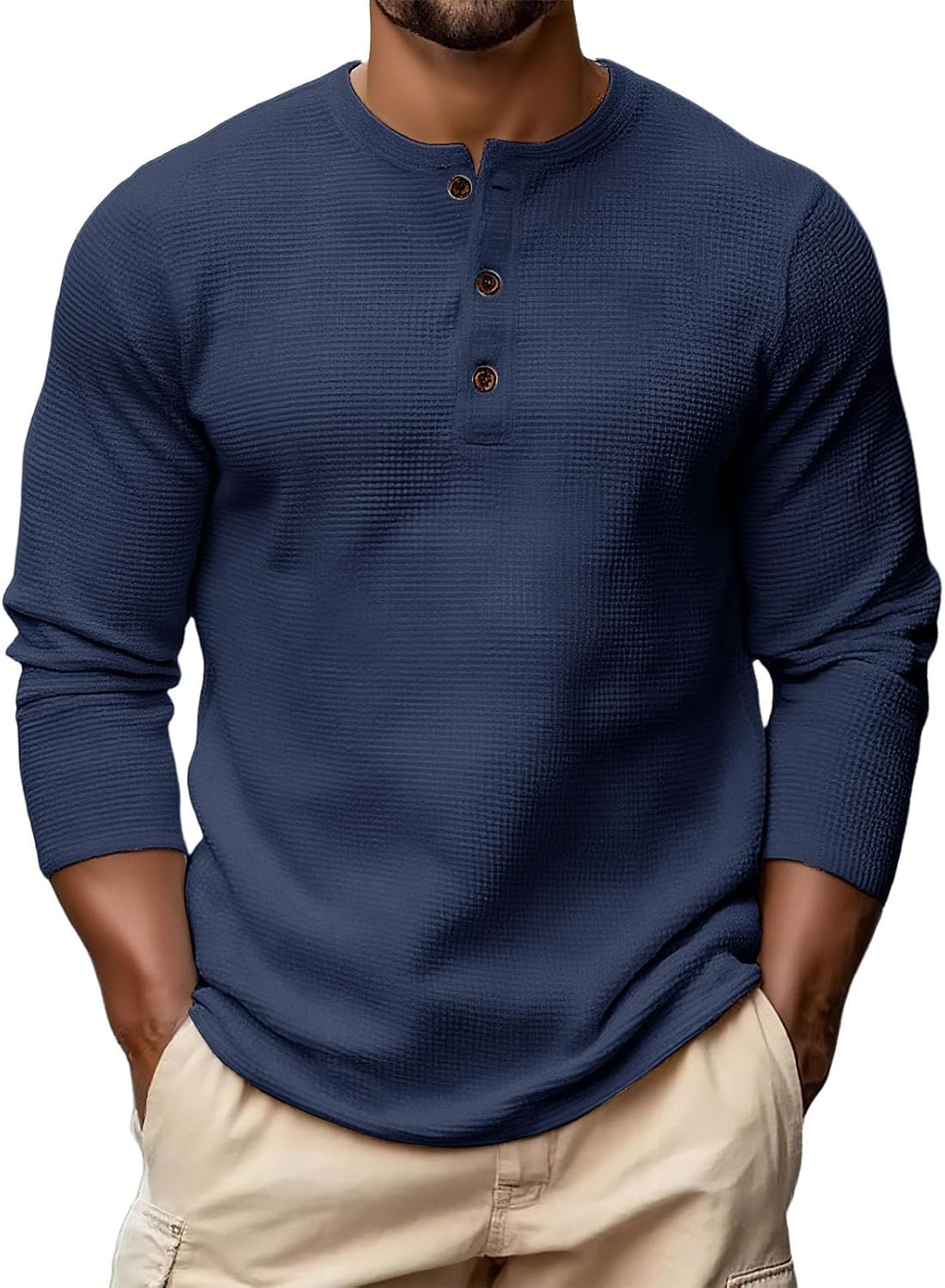 RTRDE Men's Long Sleeve Casual Henley Shirts Fall Winter Basic Button T-Shirts, M-3XL