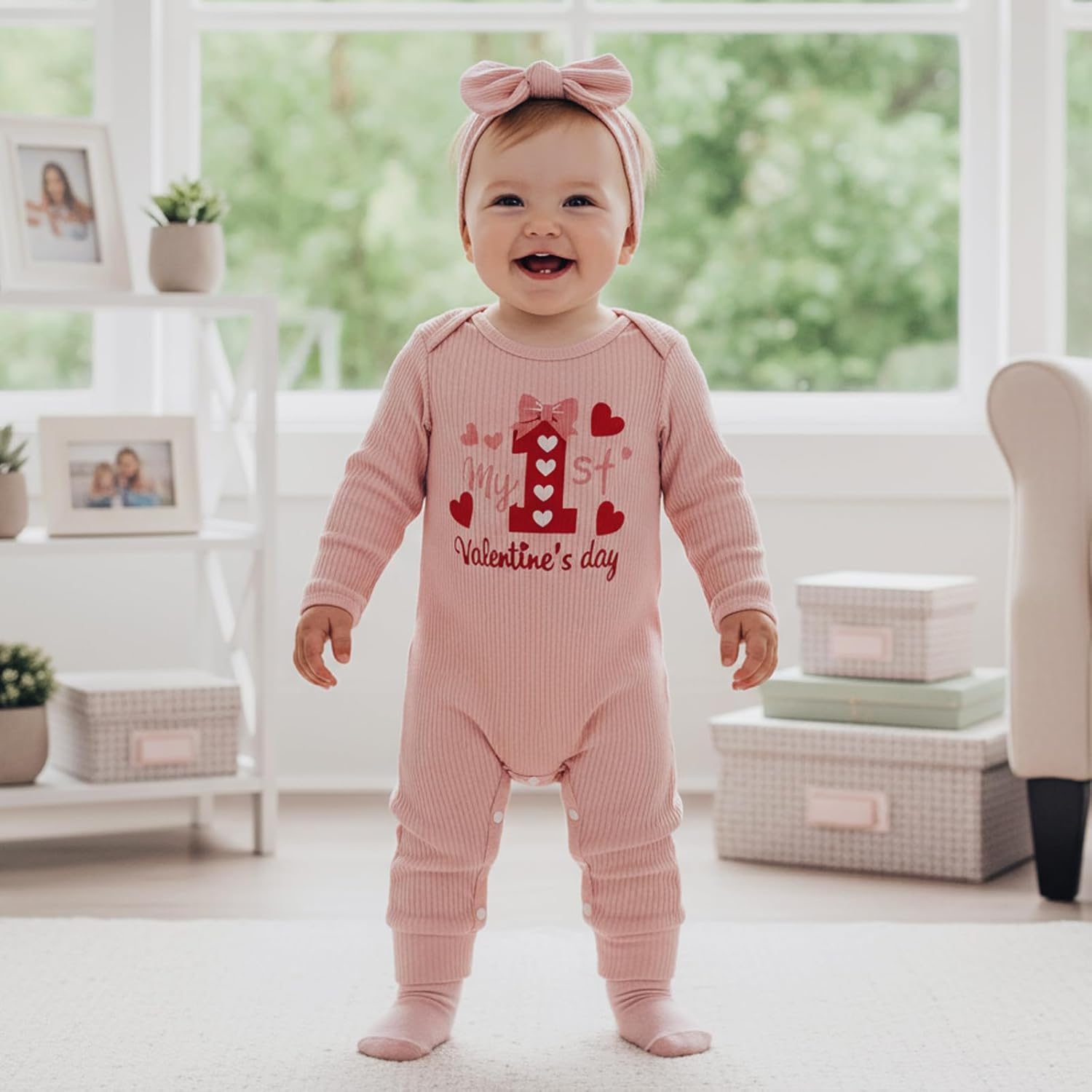 allshope Infant Baby Girl Valentines Outfit Jumpsuit My First Valentine's Day Romper Bodysuit Newborn Fall Clothes - Image 5