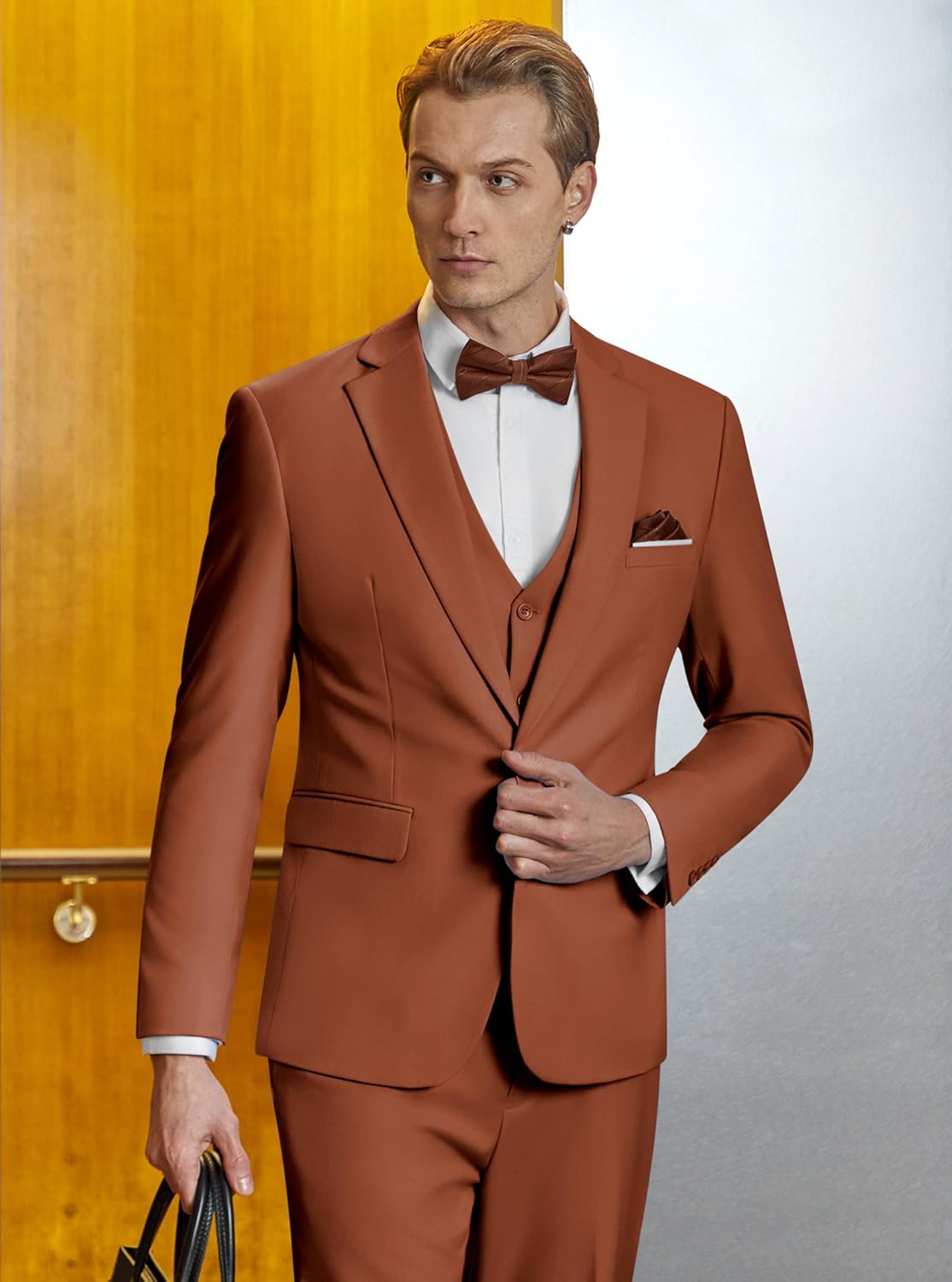 WULFUL Men’s Slim Fit Suit One Button 3-Piece Blazer Dress Business Wedding... - Picture 119 of 257