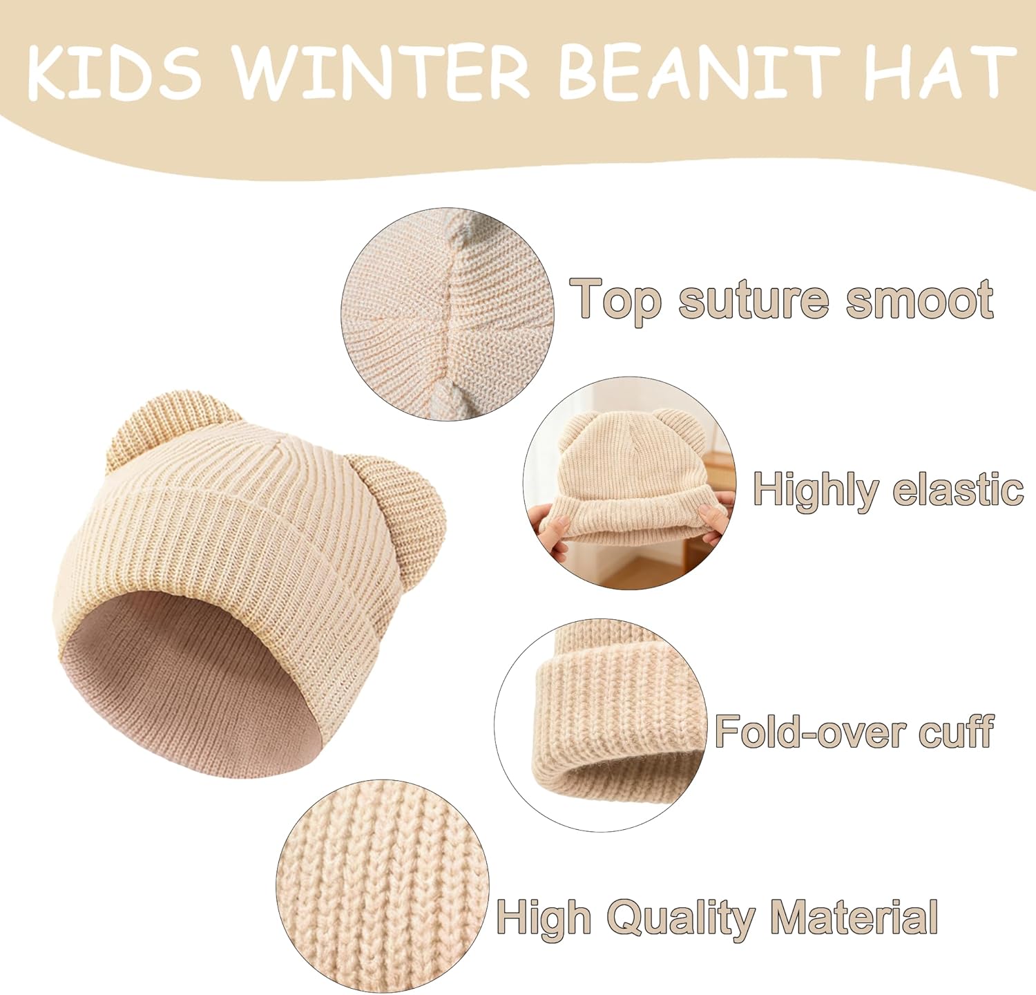 Baby Beanie Cute Toddler Winter Hat 3 Pack Soft Double Layers Knit Warm Cap for Infant Girls Boys Kids 0-8 Years - Image 4