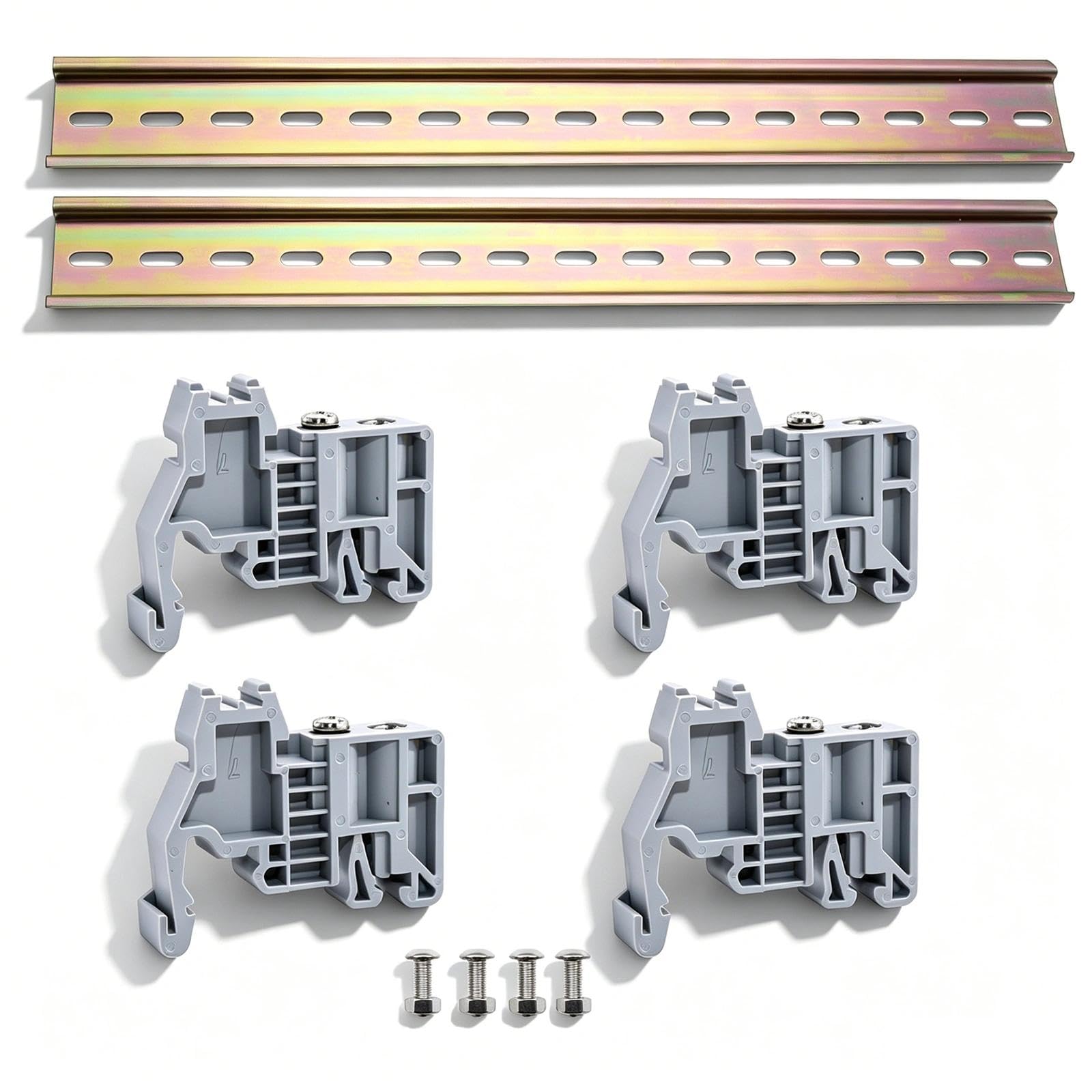 2 Pezzi di Guida DIN da 300 mm di Lunghezza Guida Montaggio DIN, 4 Pezzi di Basi di Fissaggio e 4 Coppie di Viti per Installazione in Armadi di Distribuzione