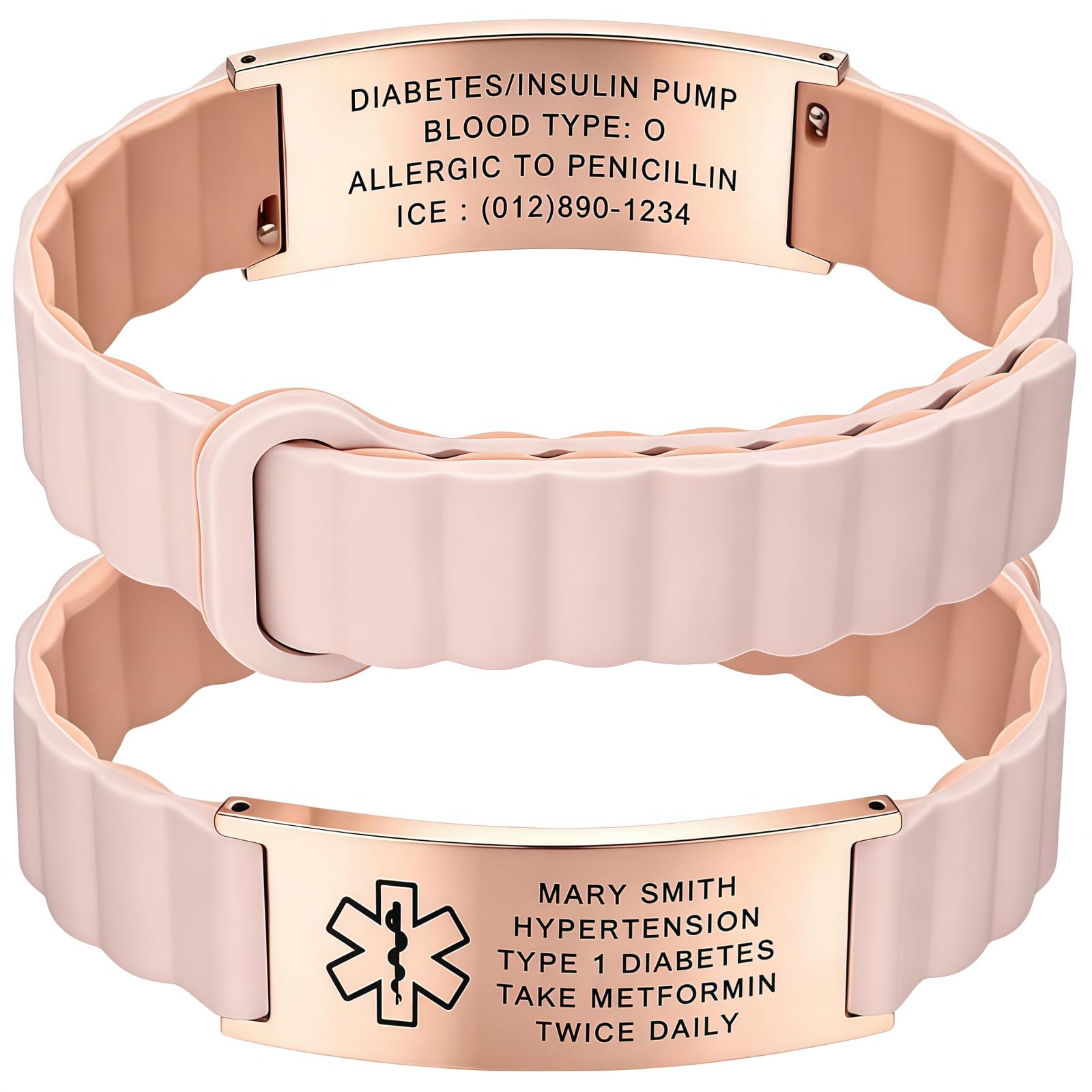 Custom Medical Alert Bracelets for Women Men, Engraved Medical ID Tag with Adjustable Waterproof Silicone Band, Personalized Emergency Bracelet for Diabetes, Allergies &amp; Health Conditions