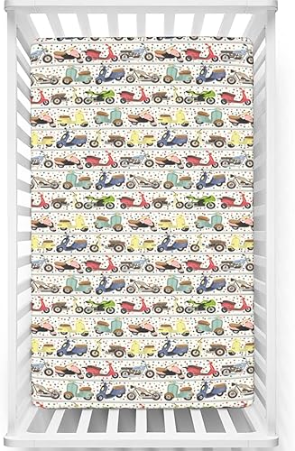 Sábana bajera ajustable para cuna con temática de motocicleta, sábana de bebé para niños y niñas, multicolor, 52 x 28 pulgadas