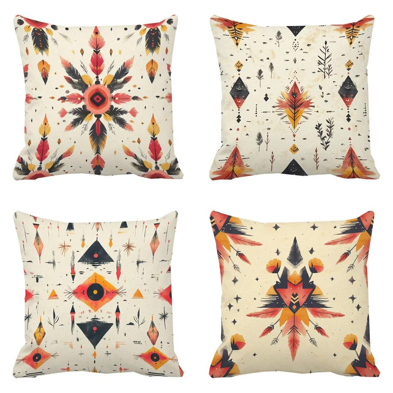 Juego de 4 Fundas Cojines Crema Bohemia 45x45 cm Fundas Cojines, Decoración Moderna Cojin Exterior, para Sofá salón Cama Sillas Decoración, Cuadrado Terciopelo Sofá Cojín Exterior (Sin Almohada) m-430