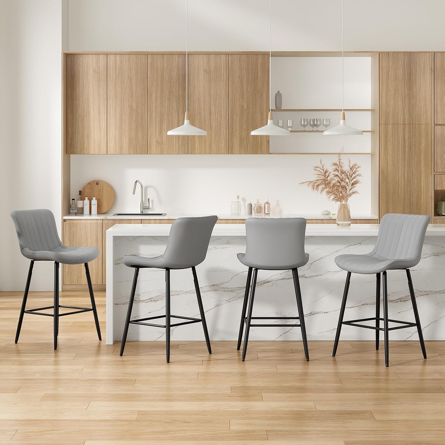26 Inch Counter Stools Set of 2, Faux Leather Barstool Modern Counter Chair, Counter Height Bar Stools, Counter Height Stools Barstools for Dining Room Kitchen Islands