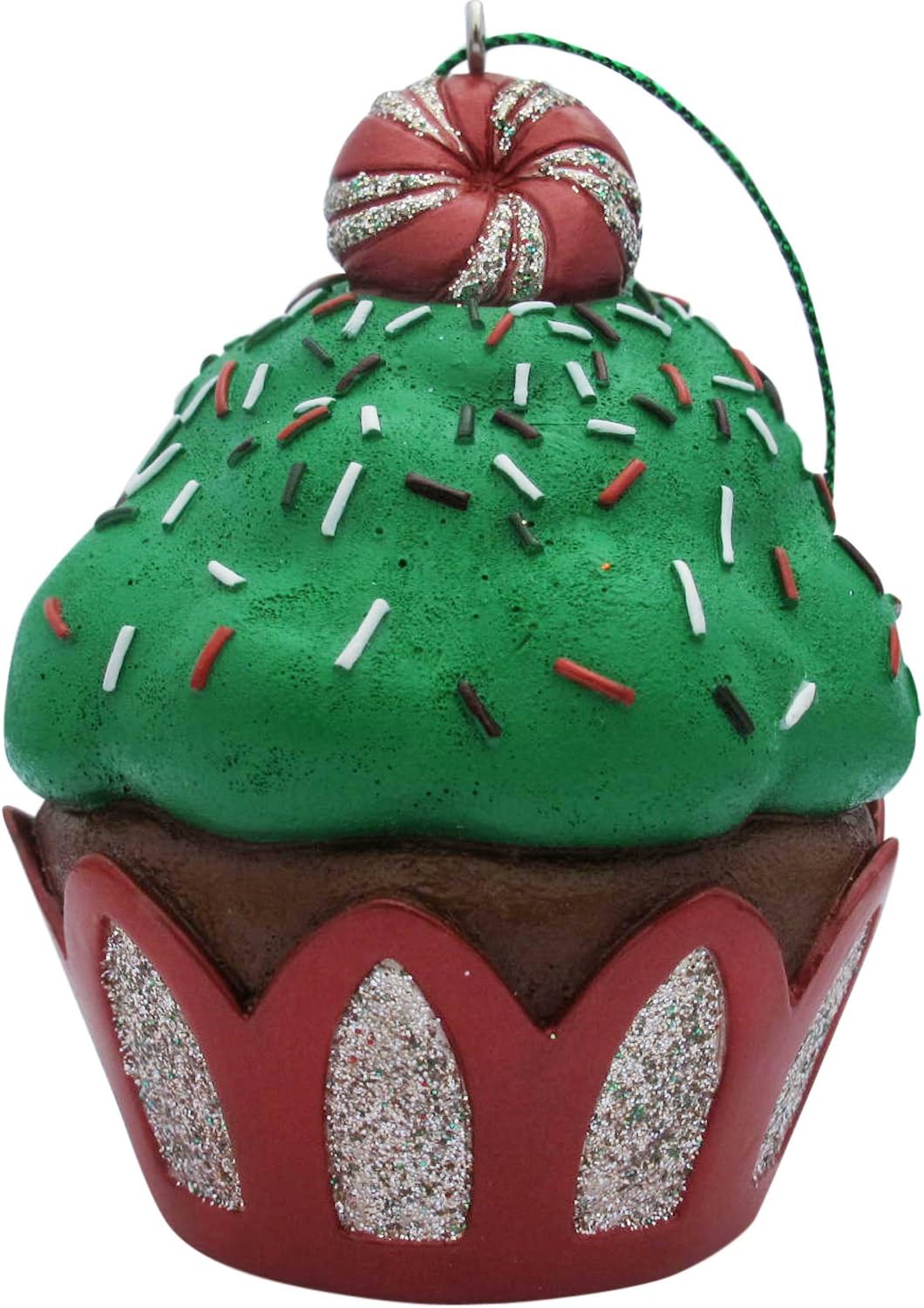 Jillson Roberts Christmas Cupcake Ornament, Green Peppermint Glitter