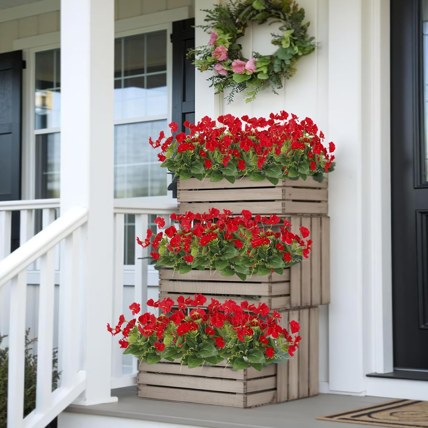 2 Pcs Artificial Flowers for Outdoors Hibiscus Faux Impatiens Outdoor Planters Red Artificial Tropical Flowers Realistic UV Resistant Silk Flowers for Outside Front Porch Spring Summer Decor - Image 5