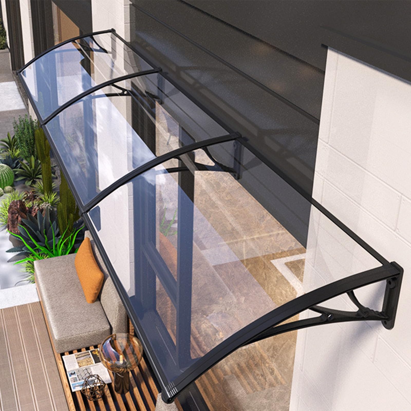 Markisen Für Türen, Fenstermarkise Türvordach Mit Kunststoff-Stahlhalterung, Fenstertür Markise Vordach, Außentür Terrassenüberdachung, Außenterrassen Markise Vordac ( Color : Black , Size : 80X180CM( Garten