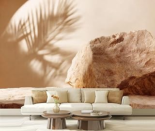 Wall Mural Natural Stone Palm Leaf Shadow Peel and Stick Wallpaper Removable Self Adhesive Large Mural Wall Decor for Living Room Bedroom Kids Room 100''x144''