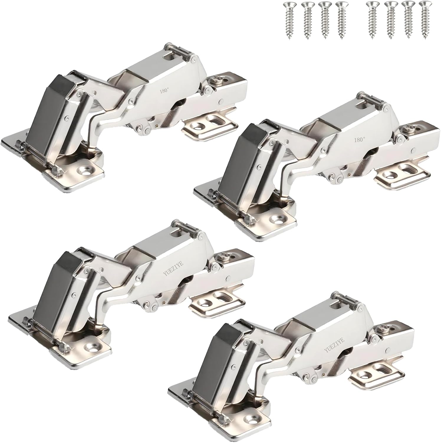 Fully Covered Cabinet Hinges - (4-Piece Set) 180 °/175 Large Angle Soft Close Cabinet Door Hinge+24 self Tapping Screws - Frameless Cabinet Corner Door Hinge Soft Close - Easy to Install and Adjust