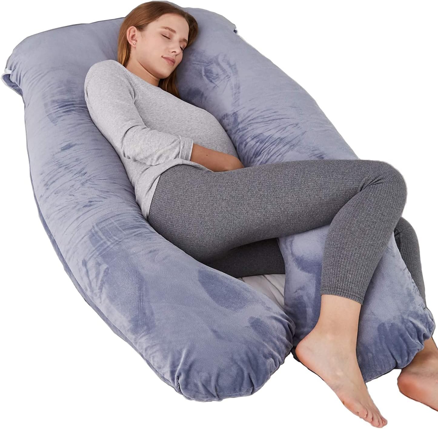 ELNIDO QUEEN Pregnancy Pillows for Sleeping - U Shaped Maternity Pillows - Support for Back/ Hips/ Legs/ Belly for Pregnant Women -Pregnancy Full Body Pillow with Velvet Cover (55x28 Inch, Navy Blue)