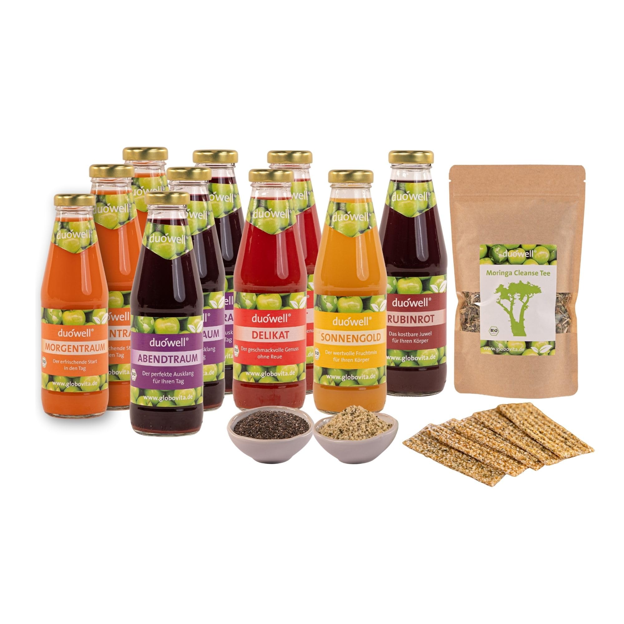 duówell® - balance Saftwoche Set Bio | Fasten-Set mit Ablaufplan | 7 tägige Bio Saftkur inkl. Säfte, Suppe, Moringatee & Superfoods | Fastenkur i