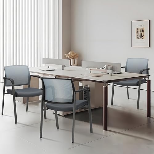 Miniatura 9 de CLATINA Sillas apilables con reposabrazos y respaldo de malla con asiento de tela tapizada y soporte lumbar ergonómico para oficina, escuela,