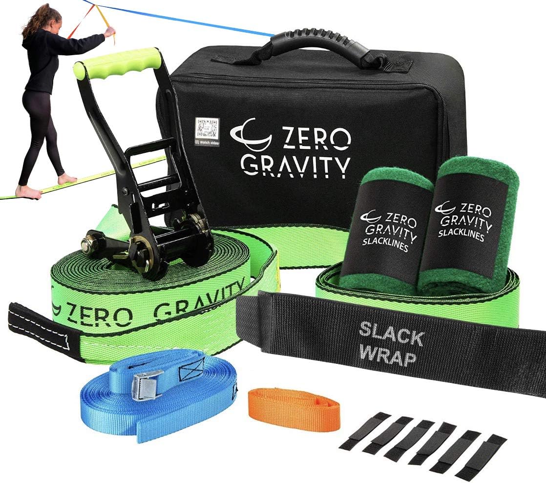 Slackline Kit with Industry Leading Carry/Storage Bag, Upgraded Ratchet w/Molded Finger Grip & Smooth Operation + Tree Protectors; Great Set for Kids, in All respects