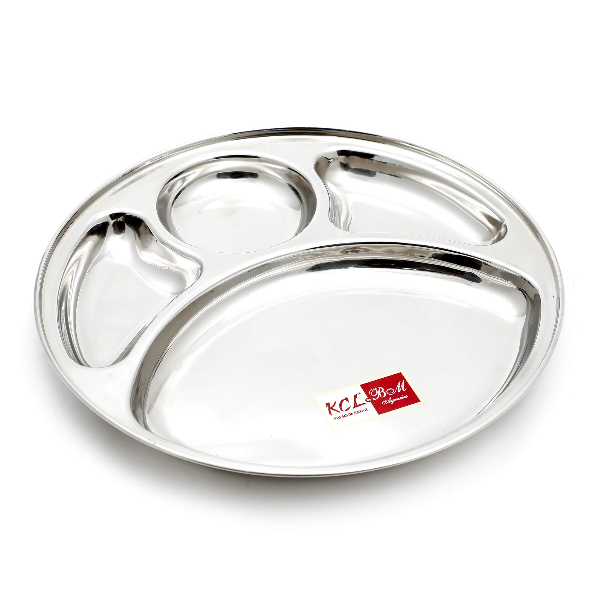 KCL Stainless Steel Round Plates with 3 Compartments | Mess Lunch | Dinner Plates | Bhojan Thali | Round Steel Plates for Camping | Outing | Pav Bhaji Plates