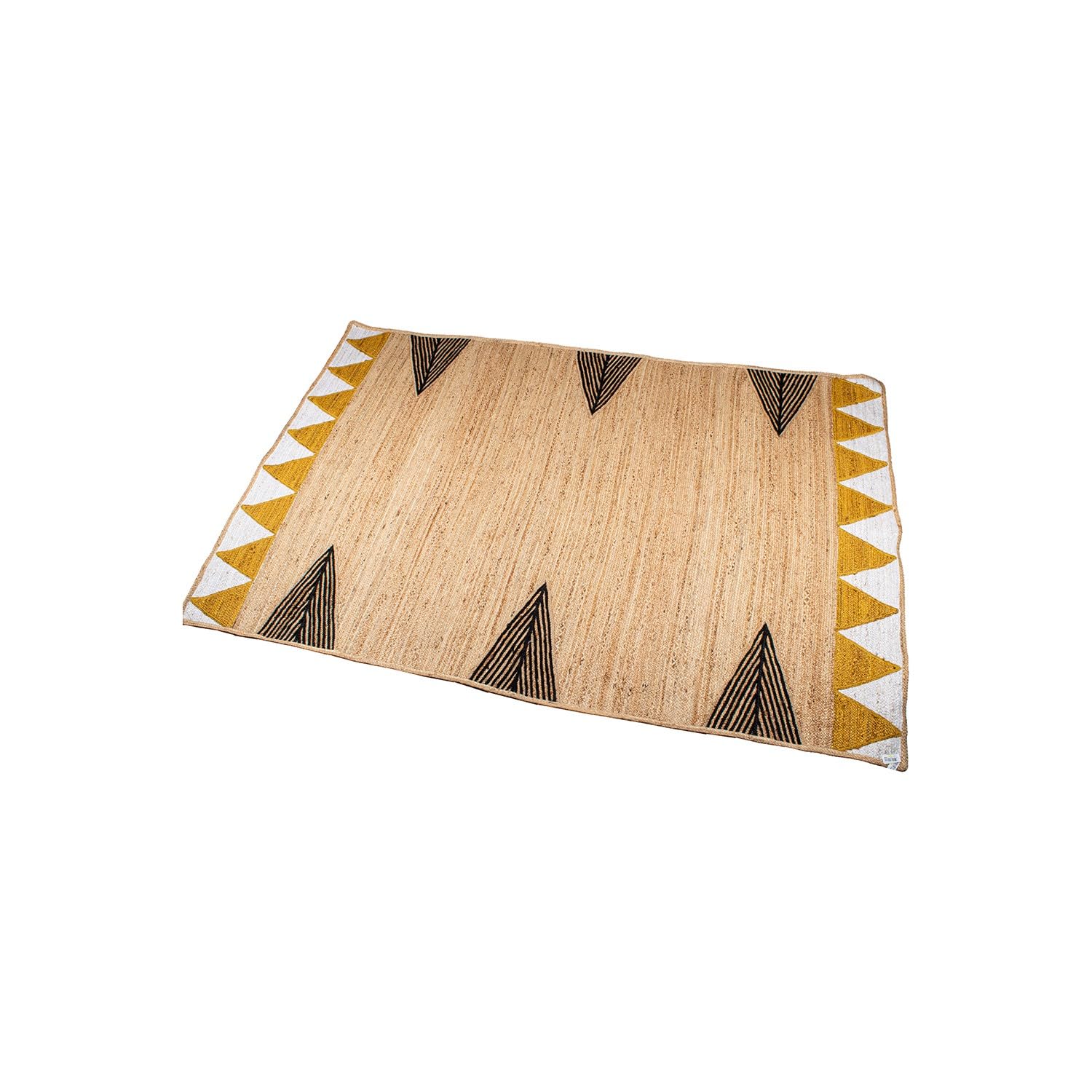 Alfombra de Yute con triangulos en Natural, Negro y Amarillo 100x60x1 cm