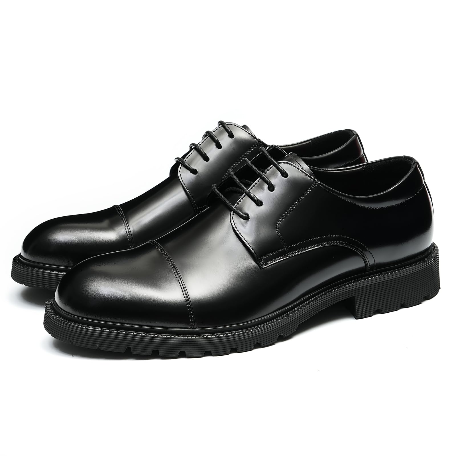 Herren Runde Zehe Bequeme Dicke Sohle Derbys Business Kleid Schuhe Anzugschuhe Formelle Echtes Leder Schnürhalbschuhe