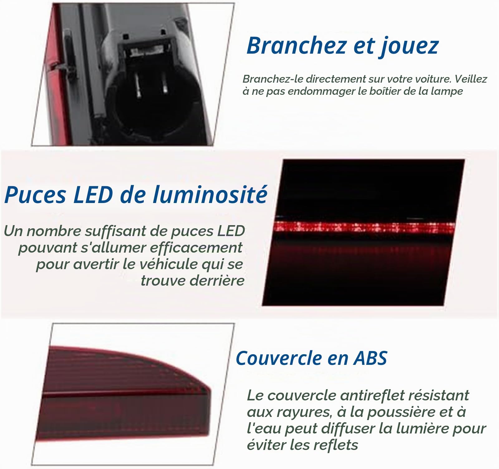Troisième feu stop, pour Renault pour Clio Ii 1998-2006 No.7700410753 Rouge 3ème monté étanche arrière niveau central 1 Troisième ensemble de frein