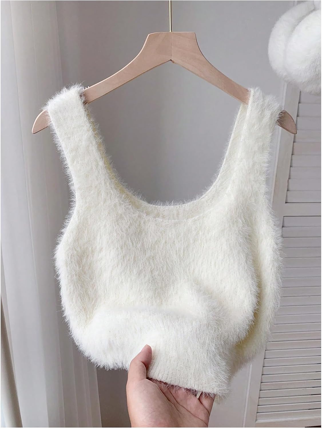 MakeMeChic Women's Fuzzy Crop Tops Wide Strap Sleeveless Furry Knit Sweater Vest