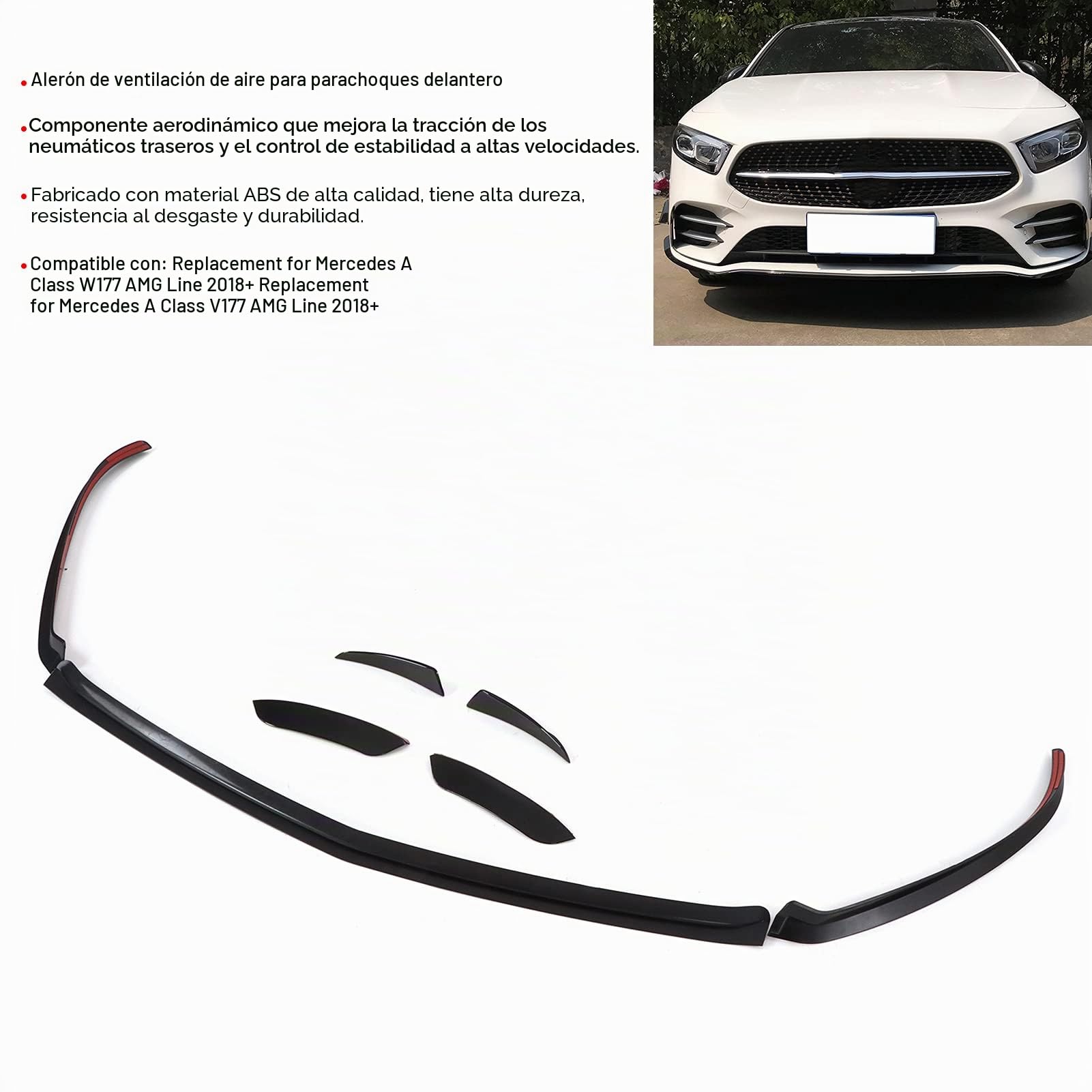 Labio de Parachoques Delantero, 7 Piezas de Parachoques Delantero de Coche, ventilación de Aire, alerón, Cubierta, moldura, Kit de Cuerpo de ala, reemplazo de ABS para una Clase W177 AMG Line 2018+