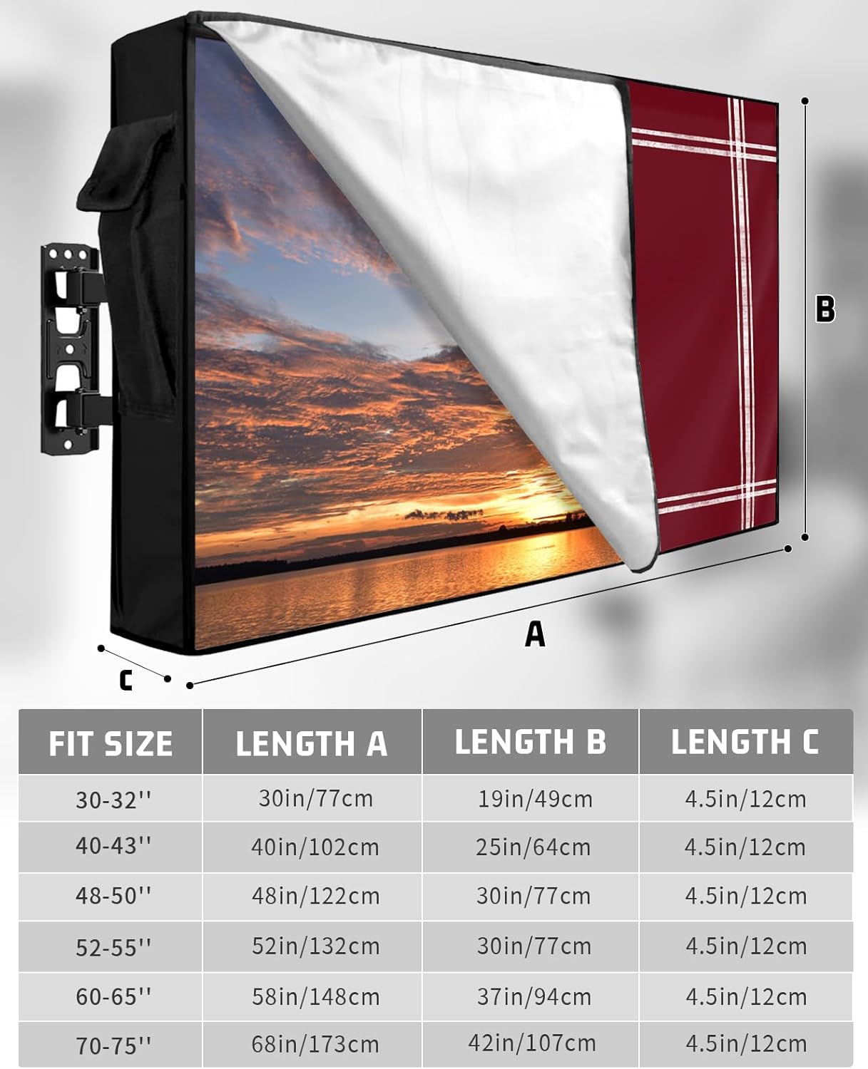 Wine Red Dark Maroon Outdoor TV Cover 40 to 43 Inch,Waterproof Flat Screen Display Protector for Outside,Burgundy Red Television Enclosure with Zipper