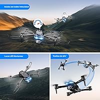 Vista 5 de Dron con cámara - Drone con pantalla en el controlador para principiantes, cuadricóptero de control remoto plegable con control de gestos, giro 3D