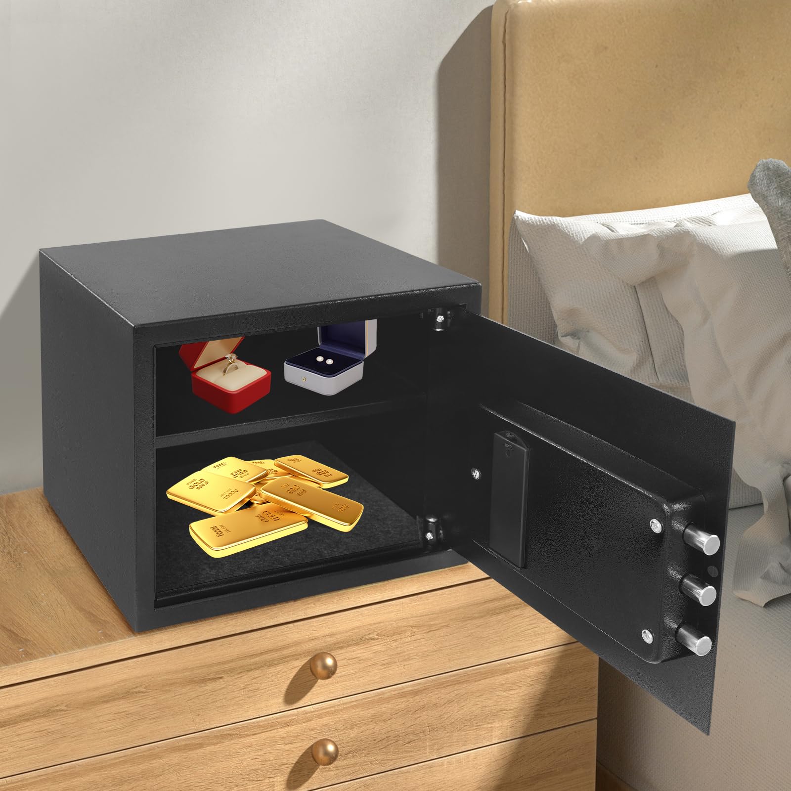 Caja fuerte digital de alta seguridad de 30 L, con código digital y protección contra incendios, para casa, oficina y objetos de valor, pared y montaje independiente, documentos y joyas