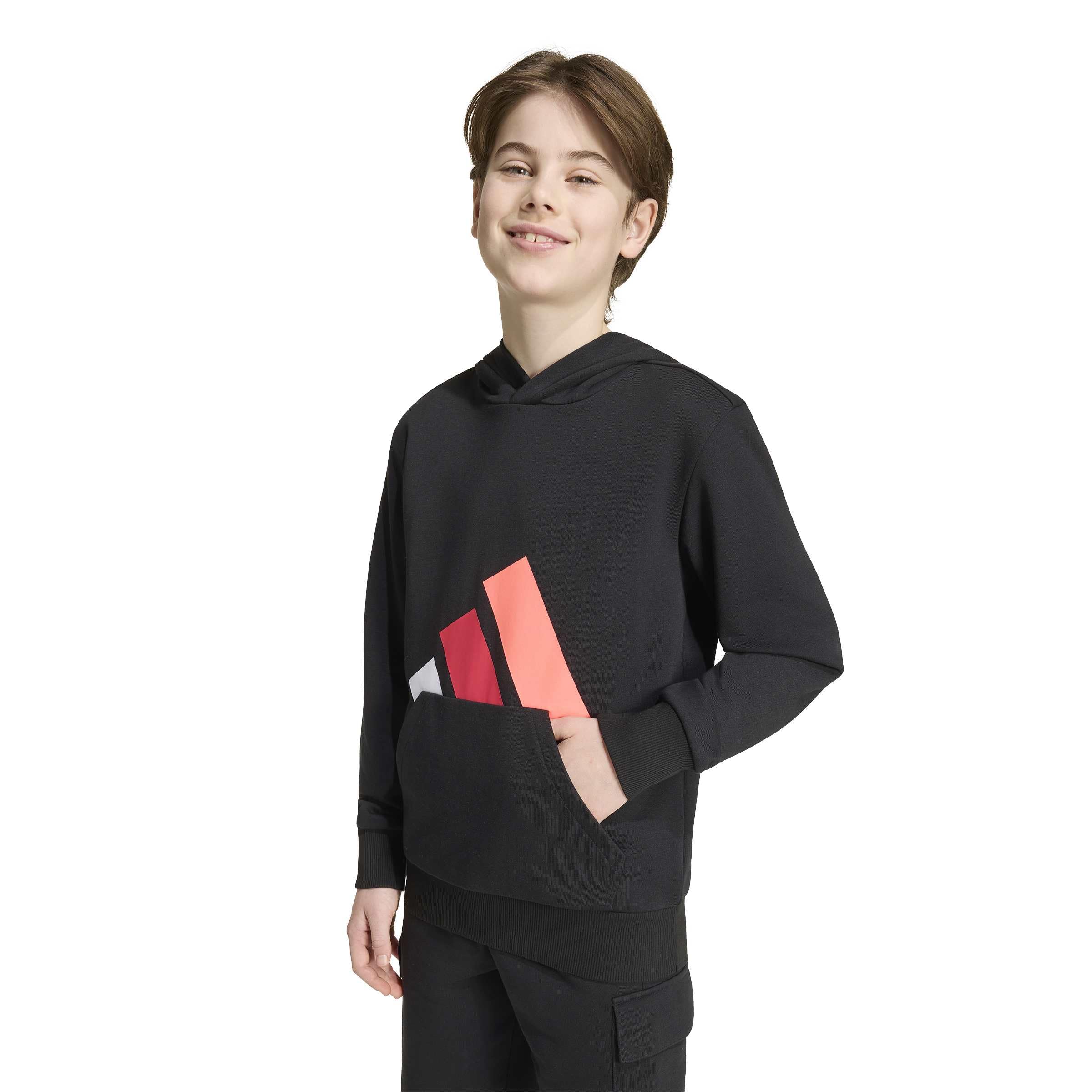 adidas Uniseks - dzieci Essentials Big Logo Hoodie Sweatshirt, black/white/pure ruby/Solar Turbo, 9-10 Years