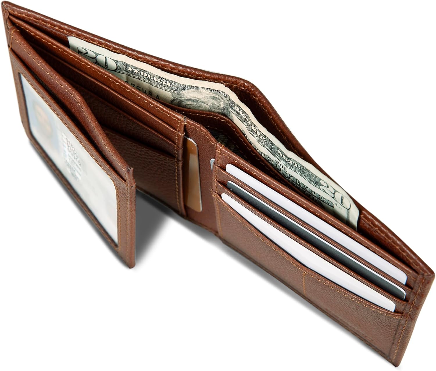 Eddie Bauer Men's Rugged Leather Bifold Wallet | Money Clip | RFID Protection | ID Window | Genuine Leather | EDC - Image 7