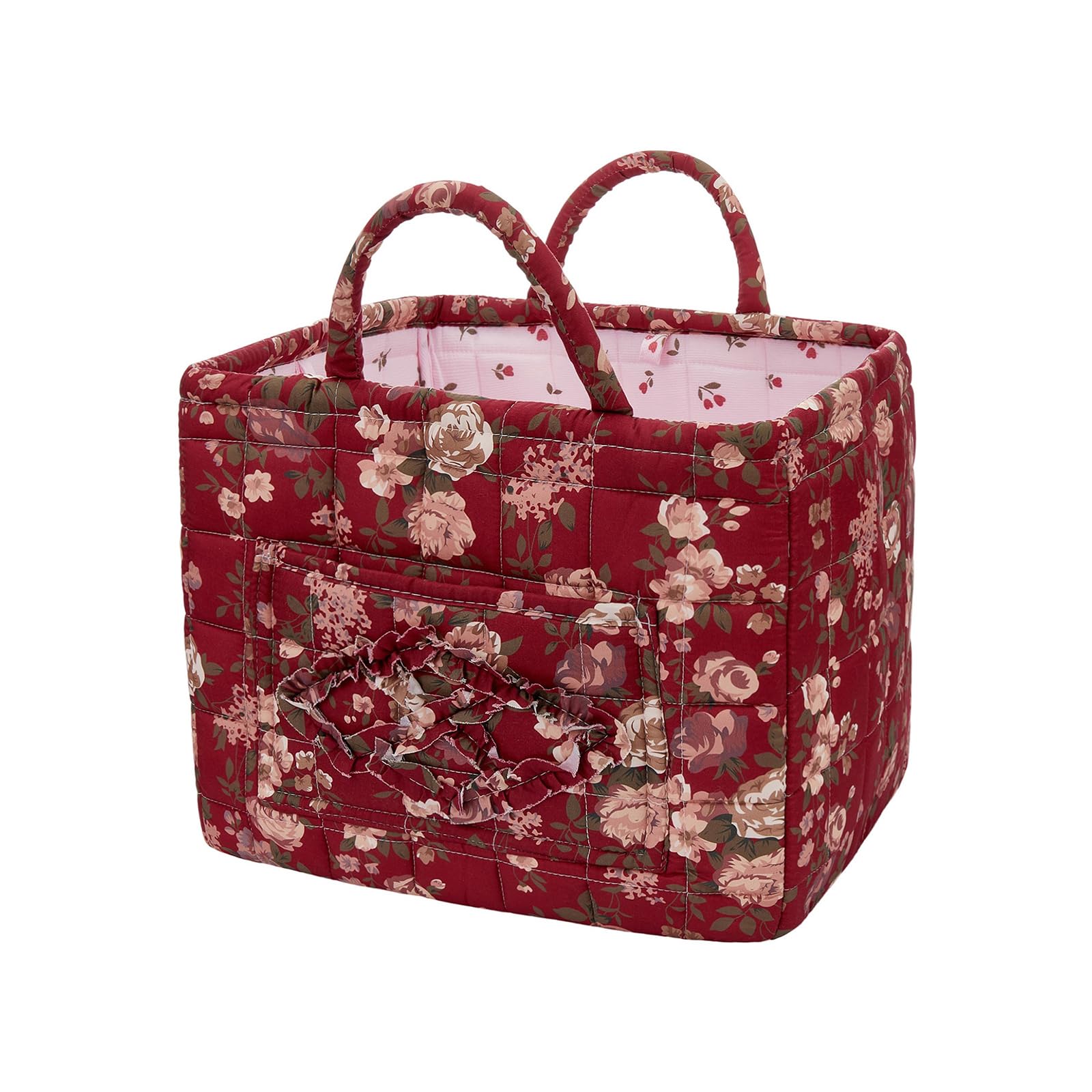 Boho Fabric Storage Basket, Large Capacity Laundry Basket, 12.2'' x 10.23'' x 10.23'' Collapsible Laundry Hamper with Easy Carry Handles (A Multi-Color 3, L)