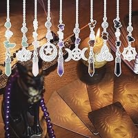 Vista 4 de GOMAKERER 5 Pcs Natural Gemstones Pendulum, 5 Styles Crystal Dowsing Pendulum Reki Gemstone Chips Pendulum for Women Man Divination Wicca Meditation