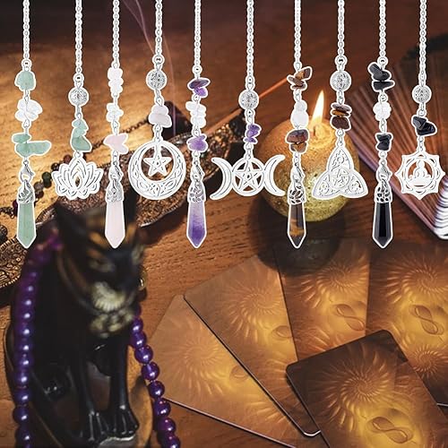 Miniatura 4 de GOMAKERER 5 Pcs Natural Gemstones Pendulum, 5 Styles Crystal Dowsing Pendulum Reki Gemstone Chips Pendulum for Women Man Divination Wicca Meditation