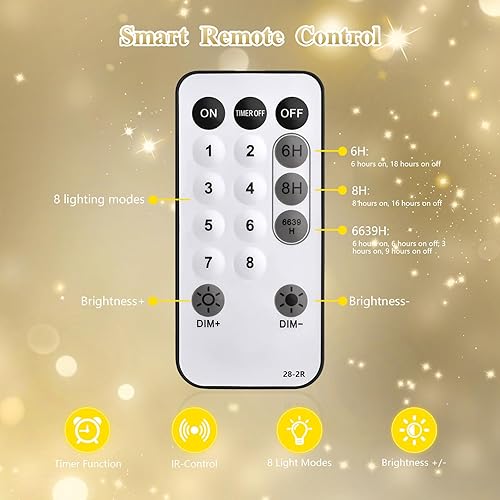 Miniatura 4 de MEHOFOND Guirnalda de 300 luces LED de 105 pies, luces de Navidad parpadeantes amarillas cálidas enchufables, 8 modos, impermeables, decoraciones de