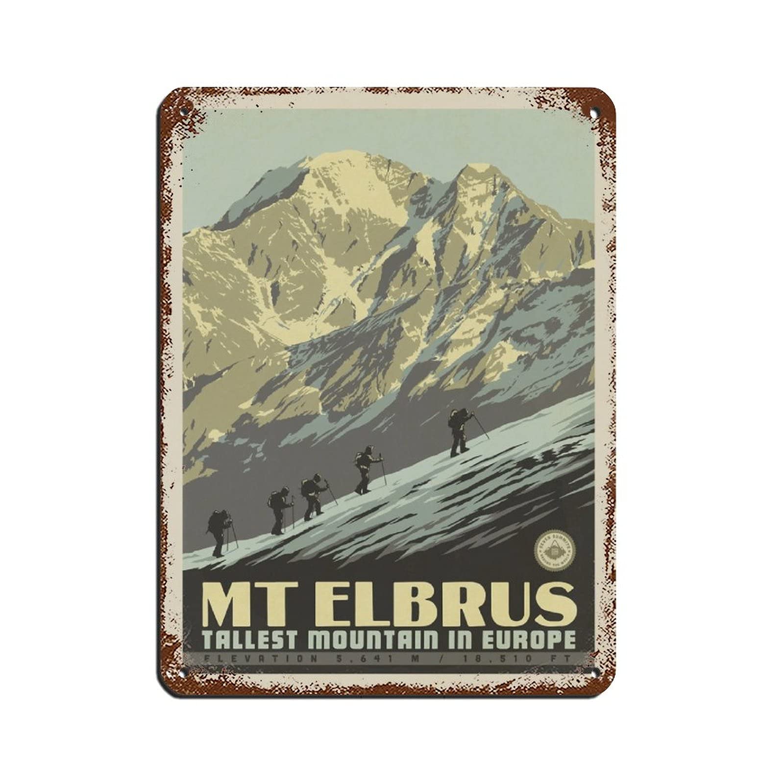 Lsjuee Travel Poster Mt Elbrus Tallest Mountain In Europe Vintage Tin Sign 8X12Inch Home Office Kitchen Pub Club Cafe Bar Farm Restaurant Collection Metal Wall Art Retro Plaque