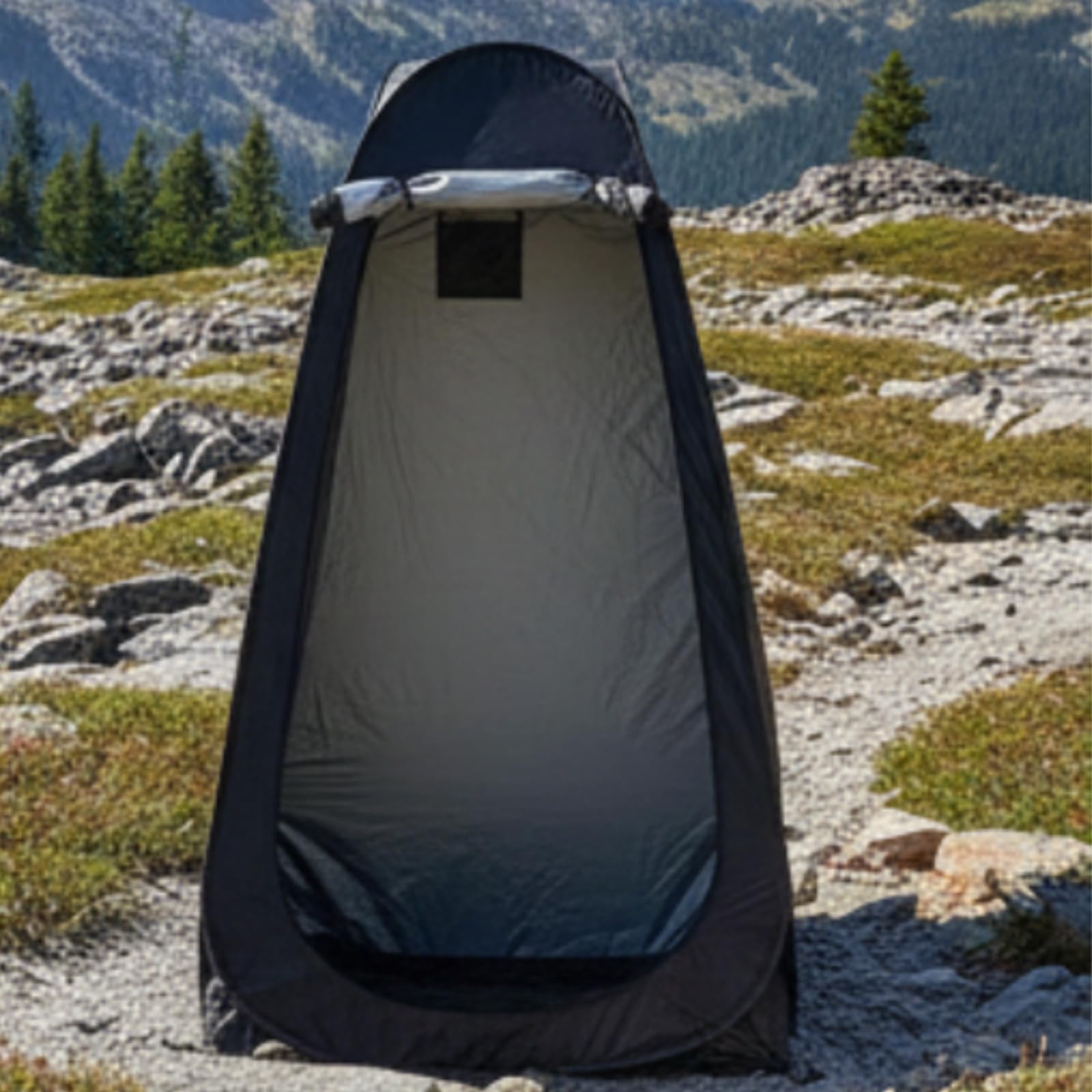 Outdoor Zelt Umkleidezelt Duschzelt Schutzkabine mit Fenster Und Dachlüftung aus Silberbeschichtetem Material mit Heringen Und Abspannleinen für Camping Strand Festival