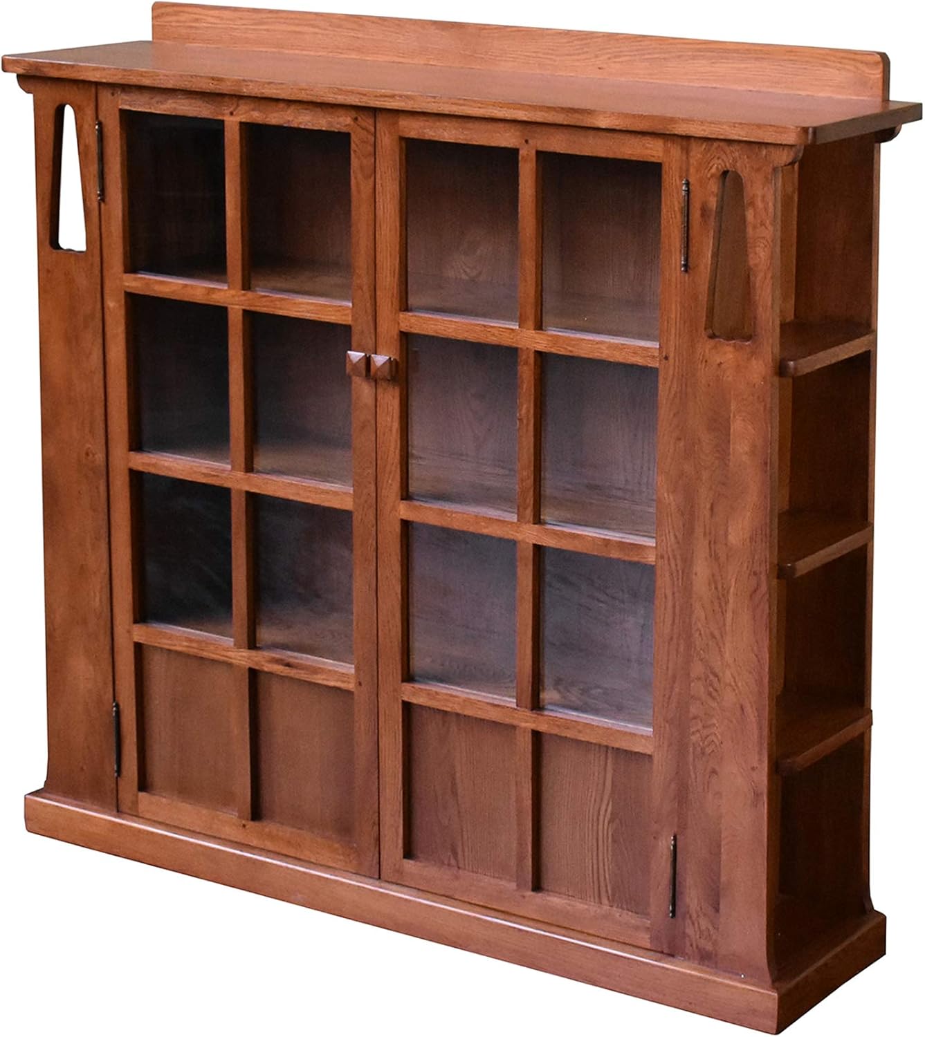 Crafters and Weavers Arts and Crafts Mission Oak Bookcase with Cut Outs and Side Shelves