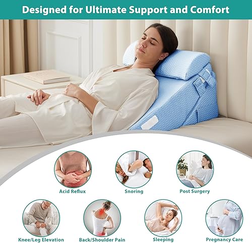 Miniatura 4 de Bedluxe Juego de 3 almohadas ortopédicas de cuña para cama, almohada de cuña de espuma poscirugía para espalda, piernas y rodillas, almohada