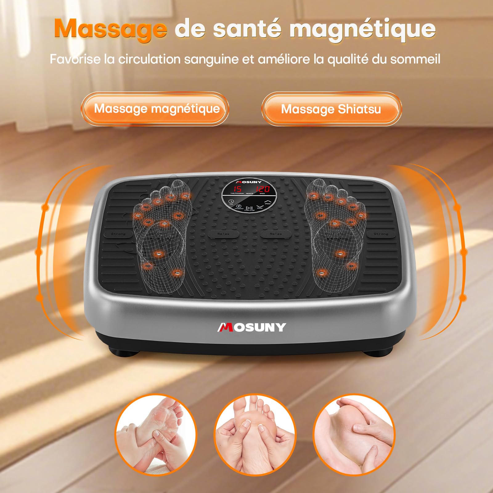 MOSUNY Plateforme Vibrante Perte de Poids, Double Moteur, Capacité 204 kg, 1-120 Niveaux