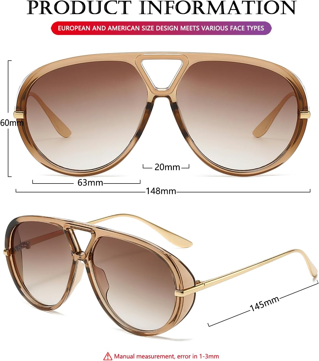 AIEYEZO Oversized Aviator Sunglasses Women Men Fashion Retro Big Frame Sun Glasses Designer Ladies Shades - Image 5
