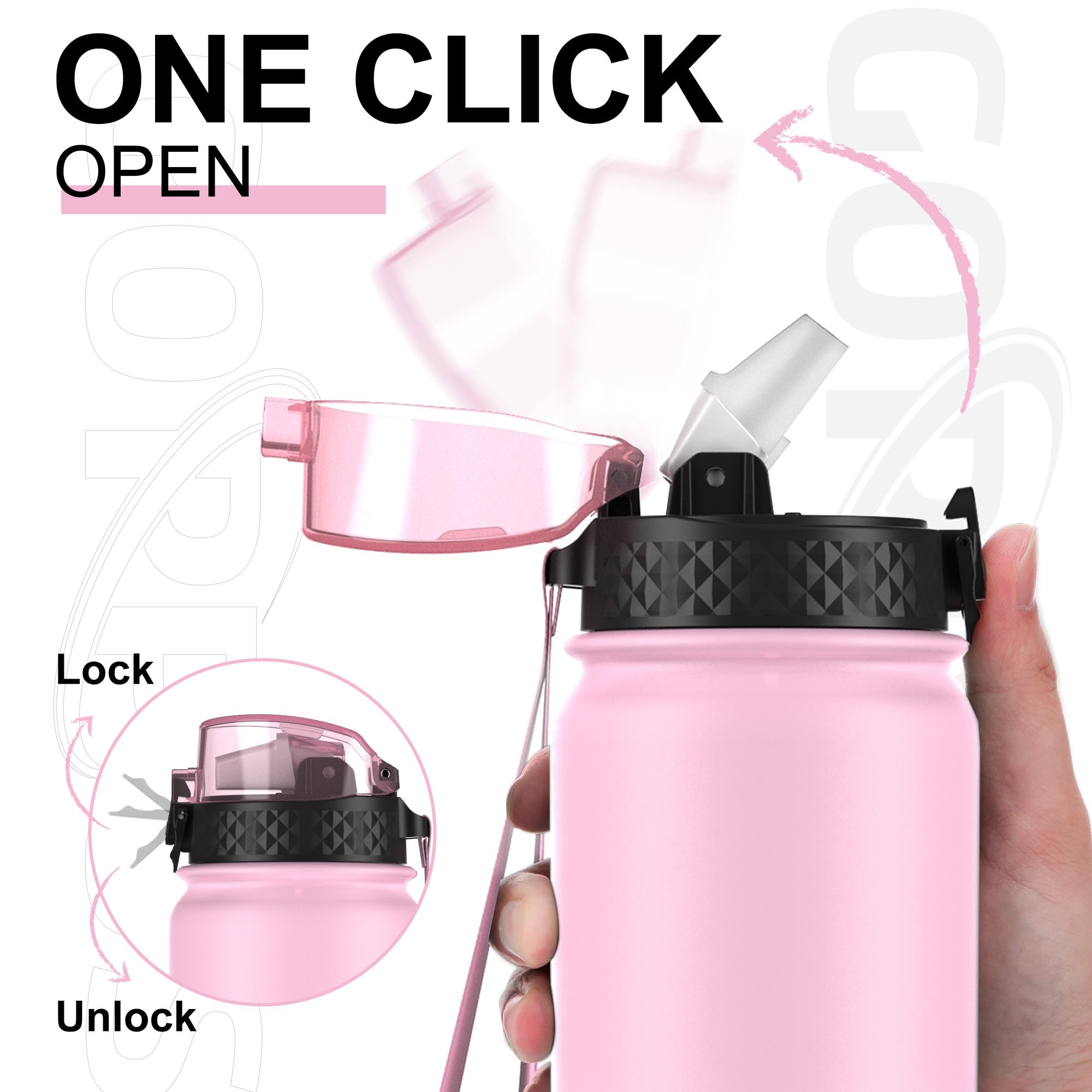 GOPPUS 1L/32oz Stainless Water Bottle with Straw Double Wall Insulated Bottles with Strap Reusable Vacuum Thermal Flask Leakproof Keep Cold Drinks Bottles with Flip Top Lid for Gym Men Women BPA Free - Image 2