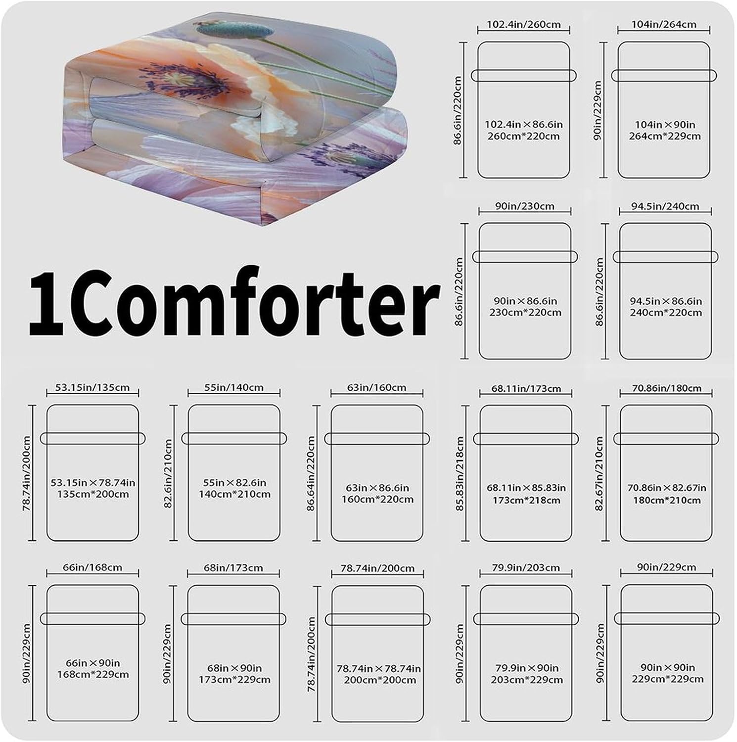 Pastel Poppies Comforter Bedding Heavy Bed Blanket Soft Warm Fluffy All Seasons Only Quilt 155x220cm